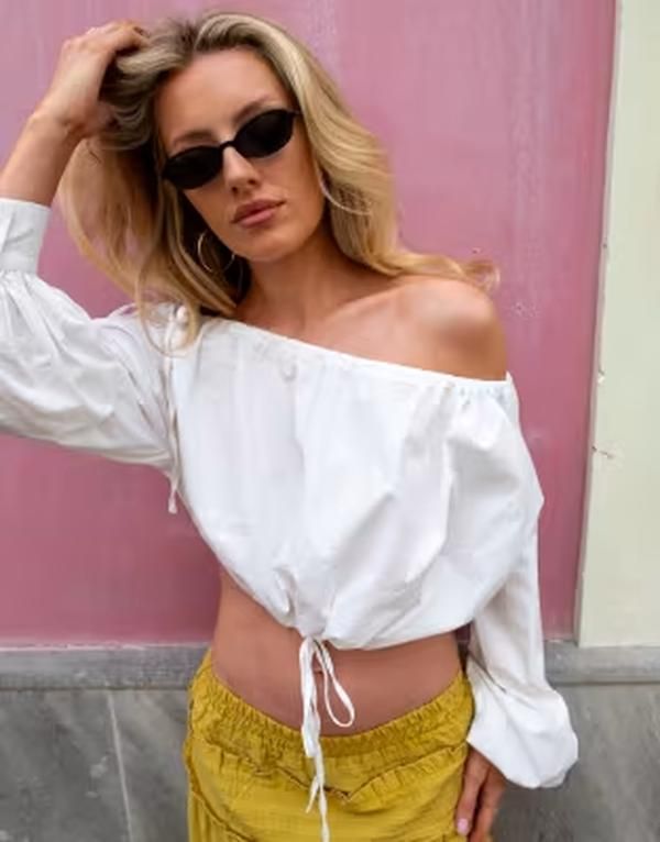 デイジーストリート レディース トップス シャツ コットン Daisy Street x Emma Jean off shoulder cotton poplin crop top WHITE ホワイト
