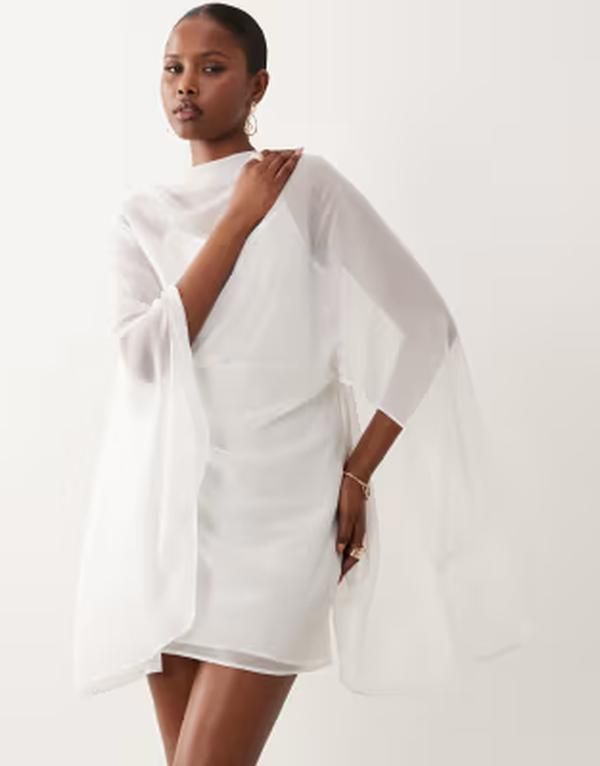 エイソス レディース トップス ワンピース ケープデザイン ハイネック ドレープ ミニ キャップ ケープ ASOS DESIGN high neck drape front extreme cape sleeve mini dress Ivory アイボリー