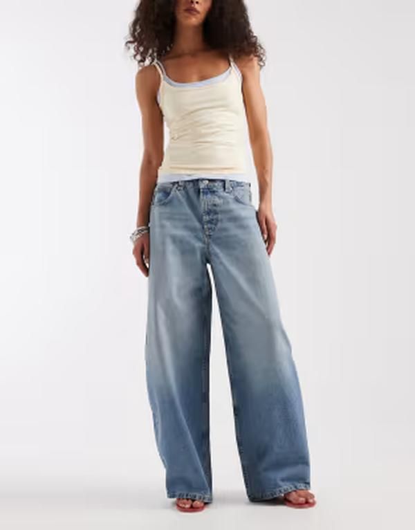 エイソス レディース ボトムス デニムパンツ ジーンズ ASOS DESIGN baggy horseshoe jeans in light mid wash Light mid wash