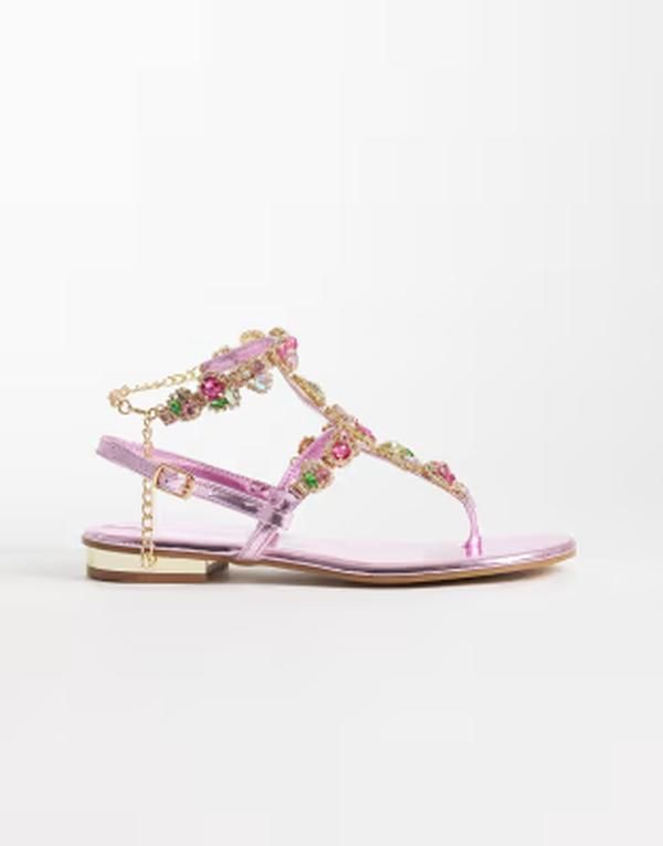アザレア ワン レディース シューズ サンダル AZALEA WANG Azalea Marinella embellished flat sandals PINK ピンク