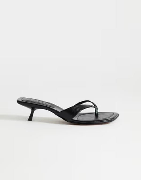 トップショップ レディース シューズ サンダル ヒール Topshop Solo strappy mid height heeled mule sandals Black ブラック