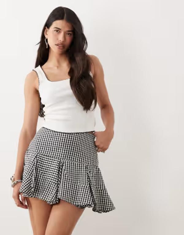エイソス レディース ボトムスカート ギンガムチェック ミニ ギンガム ASOS DESIGN diagonal seam detail flippy mini skirt in gingham