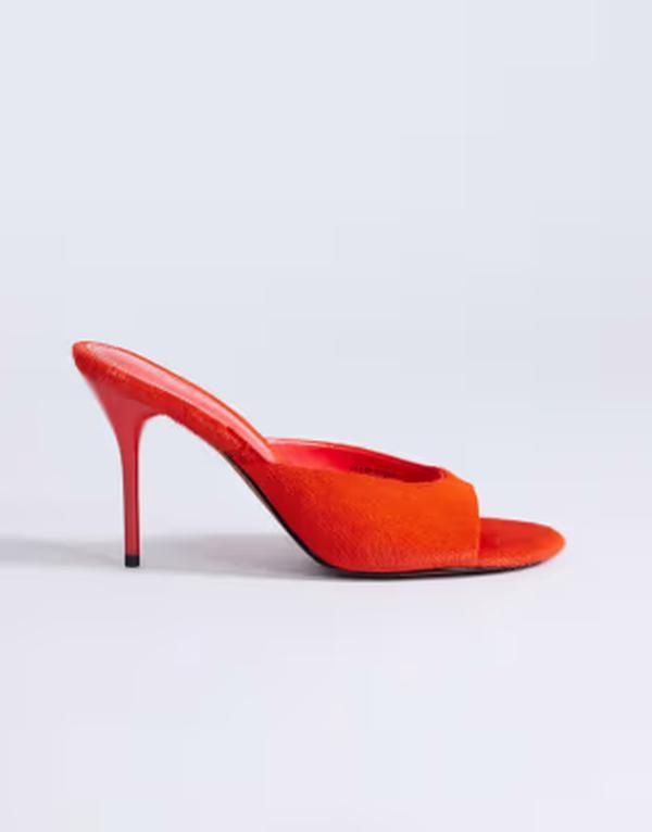 トップショップ レディース シューズ サンダル レザー ヒール Topshop Nasim higheeled mules in orange hair on realeather ORANGE オレンジ