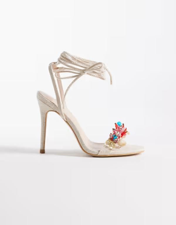 パブリックデザイア レディース シューズ サンダル ヒール Public Desire Coastal tie leg heeled sandals with faux shell appliques inatural NATURAL