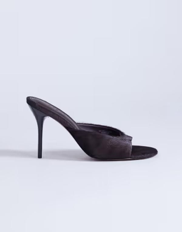 トップショップ レディース シューズ サンダル レザー ヒール Topshop Nasim higheeled mule in chocolate hair on realeather Chocolate チョコレート