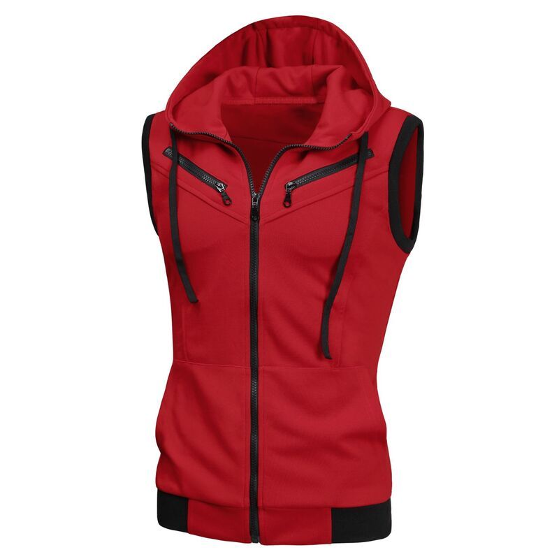 Lars Amadeus レディース アウター ジャケット・ブルゾン ベスト パーカー Lars Amadeus Mens Kangaroo Pocket Zip Up Drawstring Hoodie Vest Red レッド