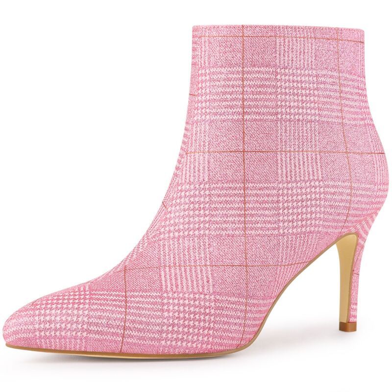 アレグラ ケー レディース シューズ ブーツ・レインブーツ アンクル ヒール ALLEGRA K Womens Plaid Pointed Toe Side Zip Stiletto Heel Ankle Boots Glitter Pink ピンク 14,541円