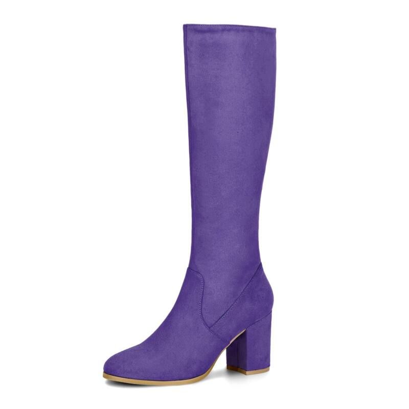 アレグラ ケー レディース シューズ ブーツ・レインブーツ ヒール ALLEGRA K Womenside Zipper Chunky Heel Knee High Boots Purple パープル