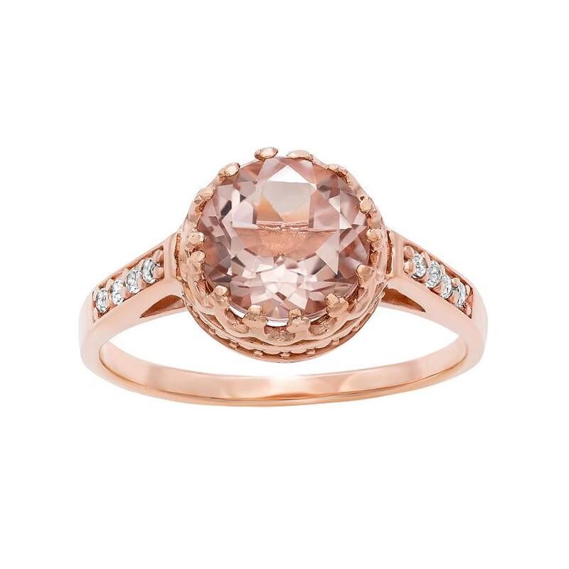 アンブランデッド レディース アクセサリー リング Unbranded 14k Rose Gold Over Silver Simulated Morganite and LabCreated White Sapphire Crown Ring No Colo