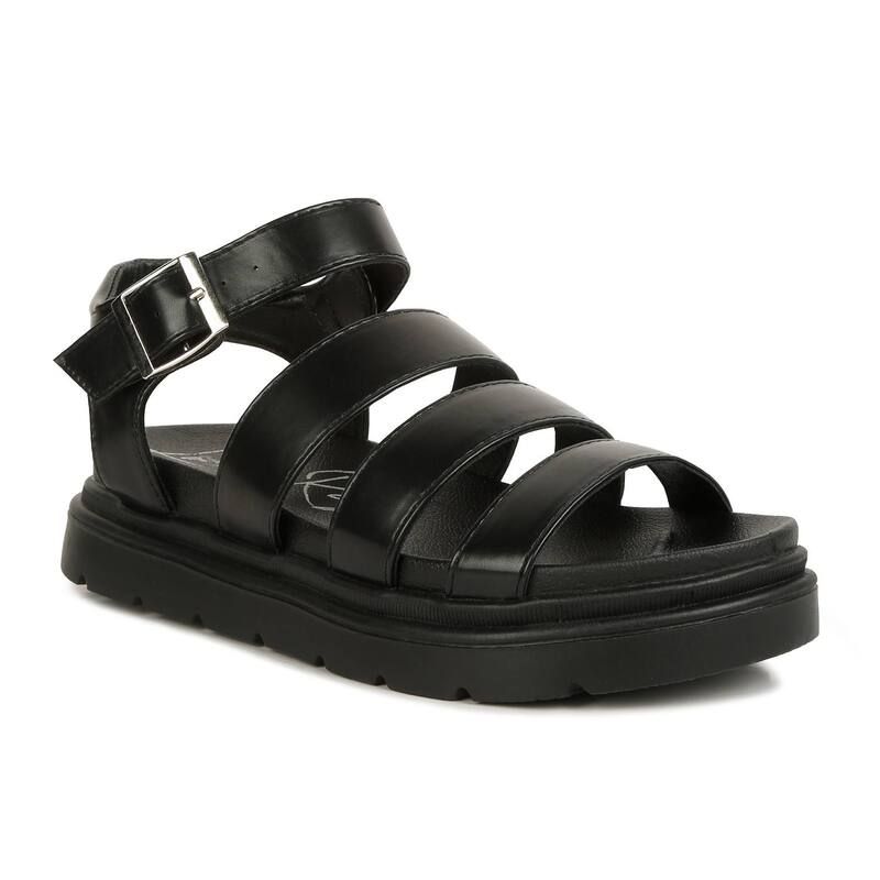 ロンドンラグ レディース シューズ サンダル レザー フェイクレザー London Rag Belcher Faux Leather Womens Buckle Sandals Black ブラック