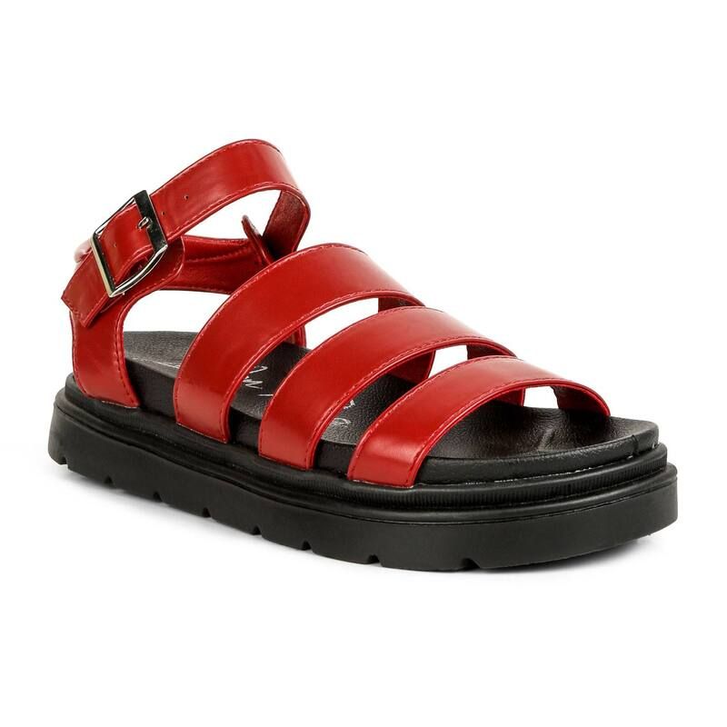ロンドンラグ レディース シューズ サンダル レザー フェイクレザー London Rag Belcher Faux Leather Womens Buckle Sandals Burgundy バーガンディ