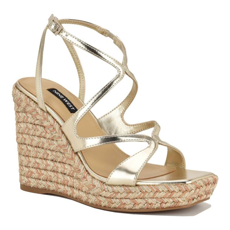 ナインウェスト レディース シューズ サンダル Nine West Adriane Womens Wedge Strappy Sandals Gold ゴールド