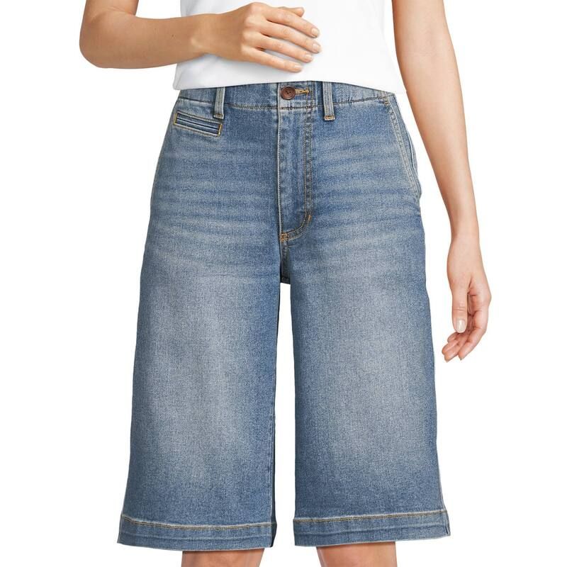 ランズエンド レディース ボトムス ハーフパンツ・ショーツ ショートパンツ デニム Womens Lands End Recover Denimid Rise Trouser Shorts Ocean Blue Wash ブルー