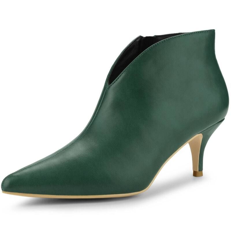 アレグラ ケー レディース シューズ ブーツ・レインブーツ カットアウト アンクル ヒール ALLEGRA K Womens Cutout Pointy Toe Stiletto Heels Boots Ankle Booties Dark Green グリー