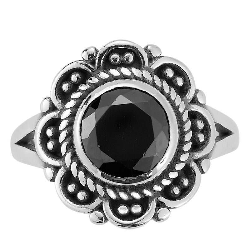 Sunkissed Sterling レディース アクセサリー リング Sunkissed Sterling Oxidized Black Onyx Flowering Silver Tone シルバー