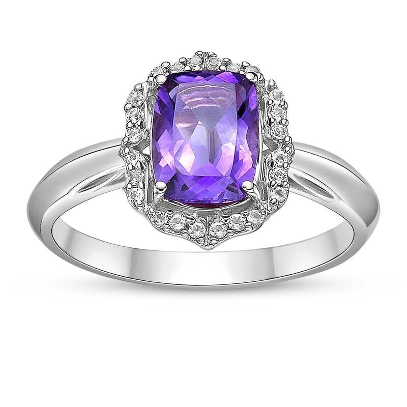 Gemminded レディース アクセサリー リング Gemminded Rhodium Over Sterling Silver Amethyst LabCreated White Sapphire Ring Sterling ホワイト