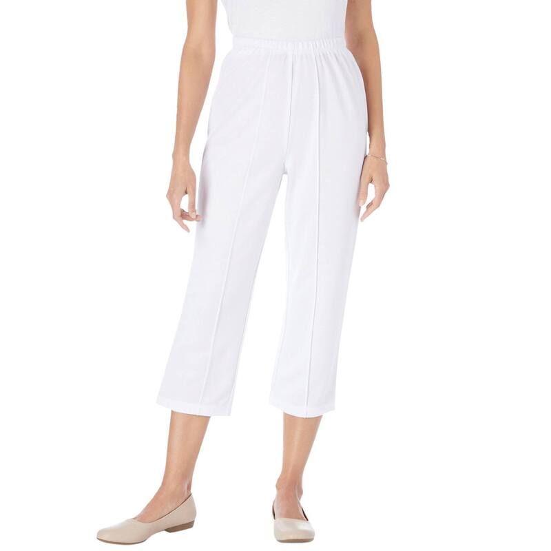 ウーマン ウィズイン レディース ボトムス カジュアルパンツ プラスサイズ プチ キャップ ニット Woman Within Plusize Petite The HassleFree Soft Knit Capri White ホワイト