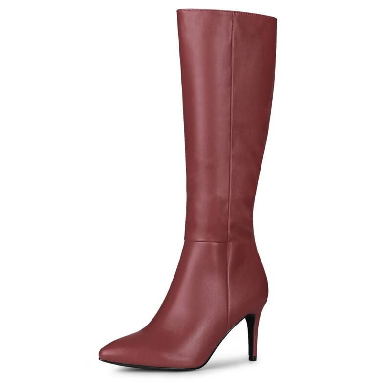 アレグラ ケー レディース シューズ ブーツ・レインブーツ ヒール ALLEGRA K Womens Higheels Pointed Toe Stiletto Heel Knee High Boots Burgundy バーガンディ