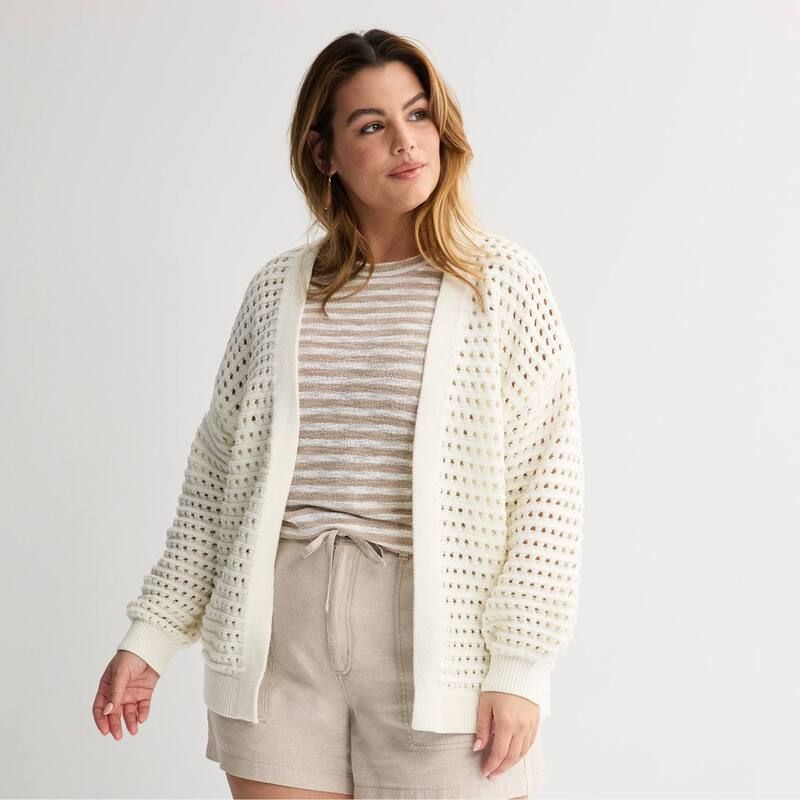 ソノマ レディース アウター ニット・セーター プラスサイズ カーディガン Plusize Sonoma Goods For Life Fisherman Cardigan Sweater Ivory Silk アイボリー