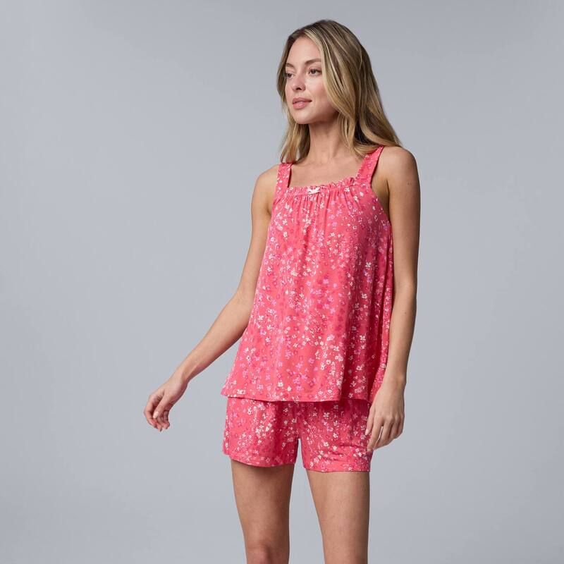 ヴェラウォン レディース アンダーウェア ナイトウェア Womensimply Vera Wang Cozy Pajama Tank Top Pajama Boxer Set Coral Floral コーラル
