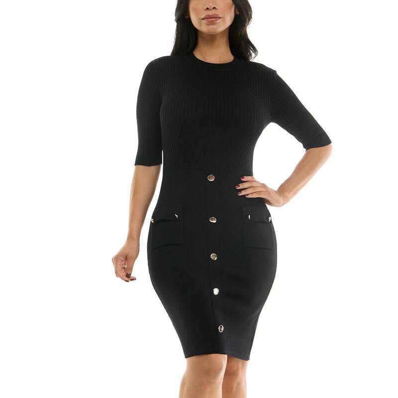 ニナレオナルド レディース トップス ワンピース クルーネック セーター Womens Nina Leonard Crewneck Sweater Dress Black ブラック