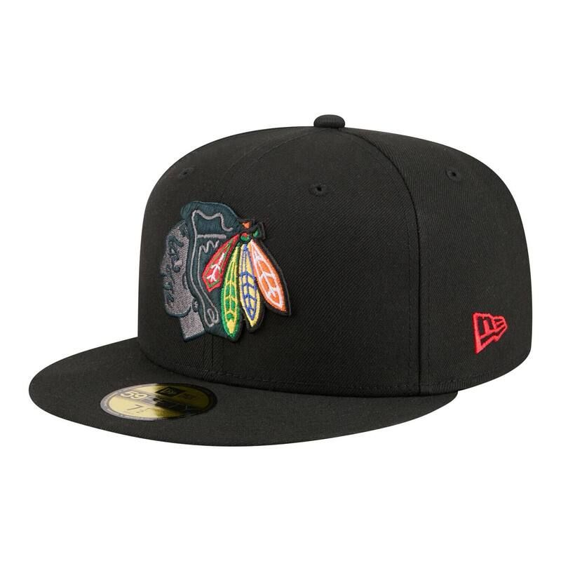 ニューエラ レディース アクセサリー 帽子 Mens New Era Black Chicago Blackhawks Color Pop 59FIFTY Fitted Hat Hwk Black ブラック