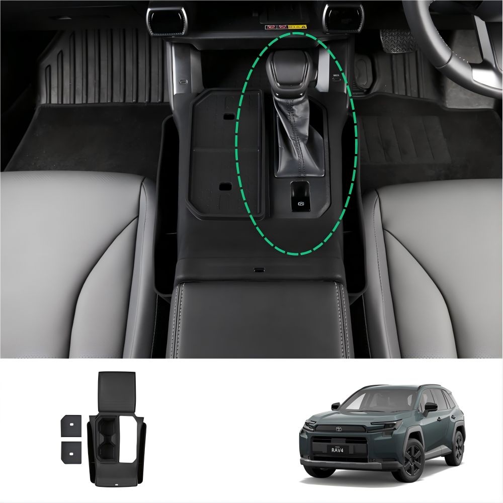 【送料無料】トヨタRAV4(26款)用シリコン製シフトパネルカバー＆収納ポーチ(蓋付/3P) ブラック 防水・防衝撃・防汚 車内整理 ドレスアップ効果抜群 置くだけ簡単