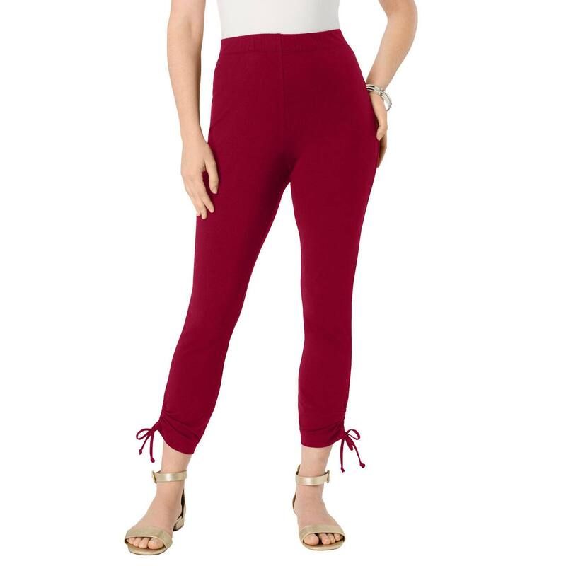 ロアマンズ レディース ボトムス カジュアルパンツ プラスサイズ ギャザー キャップ Roamans Womens Plusize Side Tie Ruched Caprich Burgundy バーガンディ
