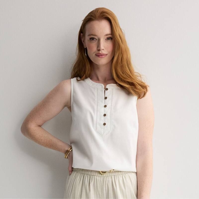 クロフト＆バロー レディース トップス シャツ Womens Croft Barrow Button Henley Tank Top Bright White ホワイト