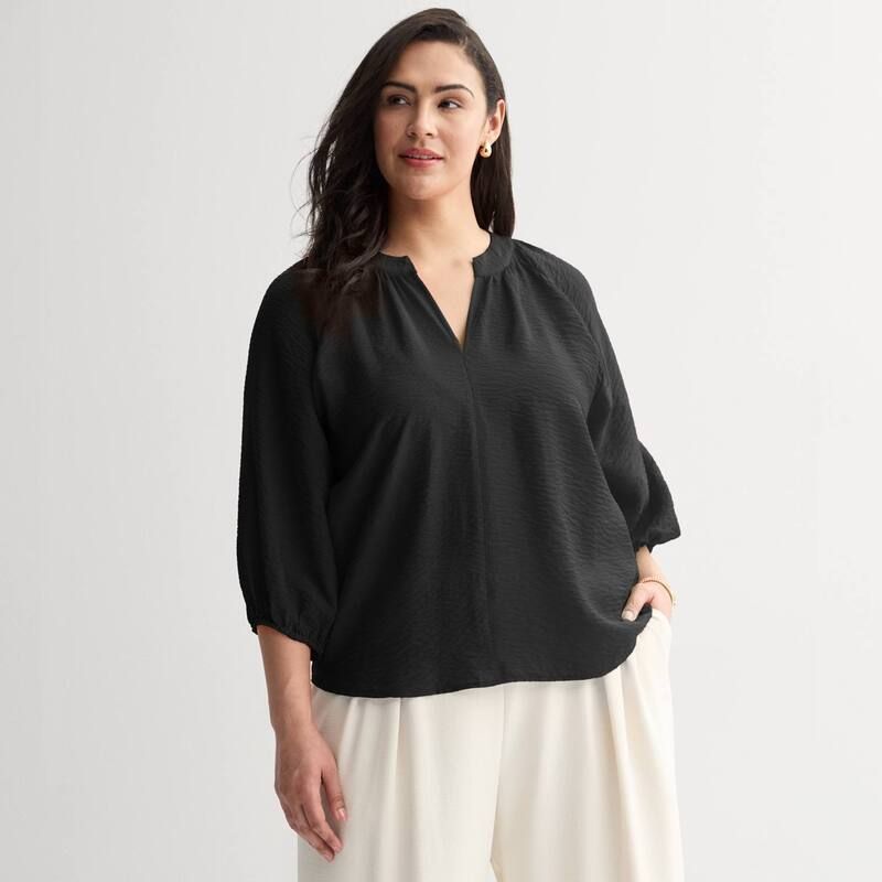 ナインウェスト レディース トップス シャツ プラスサイズ Plusize Nine West Elbow Sleeve Popover Mineral Black ブラック 8,745円
