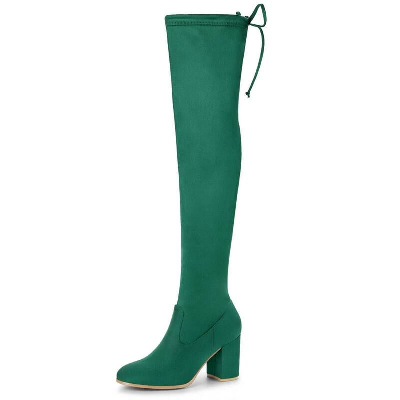 アレグラ ケー レディース シューズ ブーツ・レインブーツ ヒール ALLEGRA K Womens Round Toe Chunky Heel Over the Knee High Boots Green グリーン