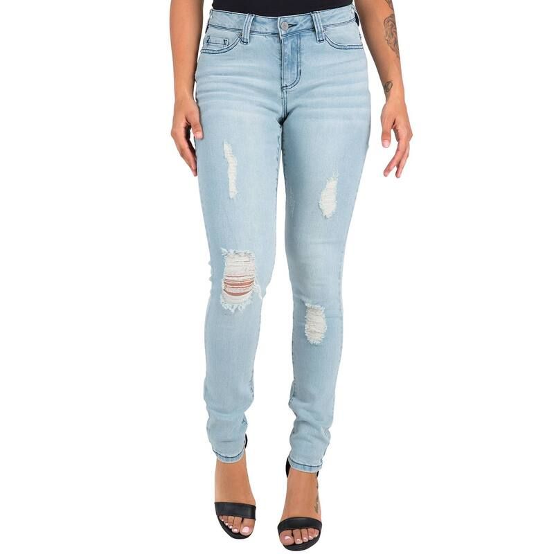 ポエティック ジャスティス レディース ボトムス デニムパンツ ジーンズ Poetic Justice Womens Curvy Fit Light Stretch Denim Destroyed Skinny Jeans Bluexposure ブルー