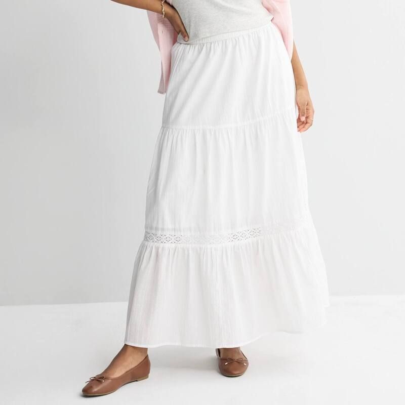エスオー レディース ボトムスカート マキシ Juniors SO Crochet Maxi Skirt Modern White ホワイト