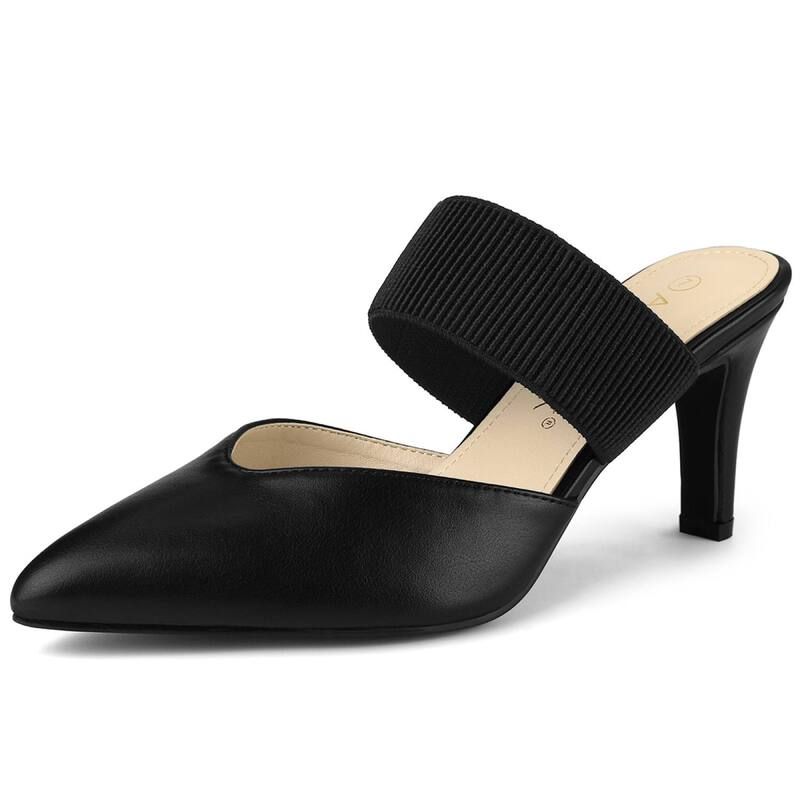 アレグラ ケー レディース シューズ サンダル ヒール ALLEGRA K Womens Pointed Toelastic Strap Stiletto Heels Mules Black ブラック