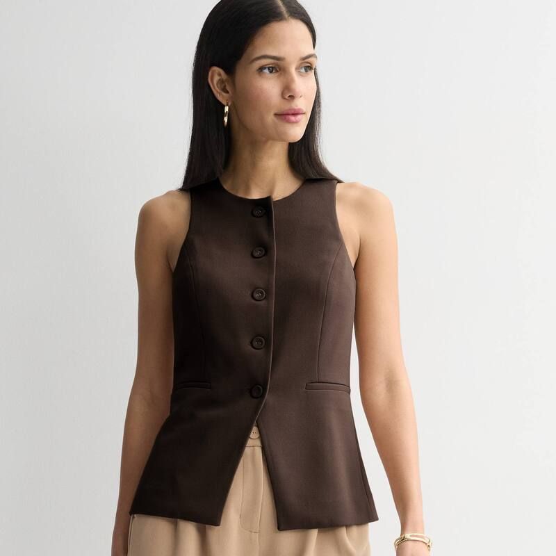 ナインウェスト レディース アウター ジャケット・ブルゾン クルーネック ベスト Womens Nine West Crewneck Longline Vest Chocolate Brown ブラウン