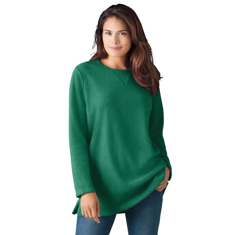 ウーマン ウィズイン レディース トップス Tシャツ クルーネック プラスサイズ スウェット Woman Within Plusize Crewneck Ultra Soft Sherpa Sweatshirt Emerald エメラルド