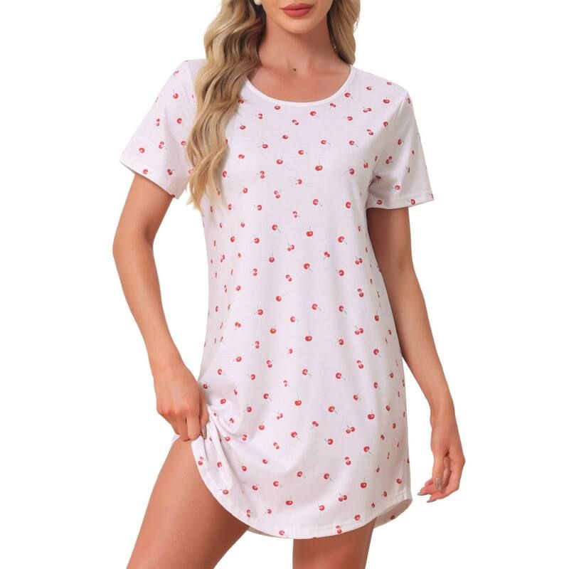 cheibear レディース アンダーウェア ナイトウェア シャツ cheibear Womens Round Neck Nightshirt Short Sleeve Sleepshirt Nightgown Cherry