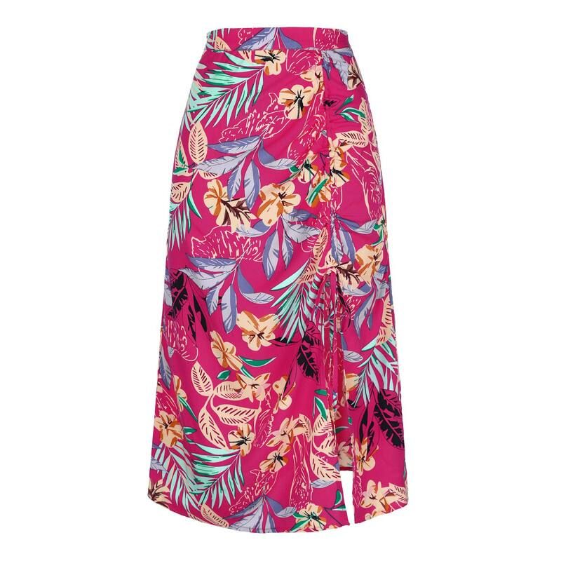 アレグラ ケー レディース ボトムスカート ギャザー ALLEGRA K Womens Hawaiian Skirts Beach Ruched Frontropical Skirt with Slit Hot Pink ピンク