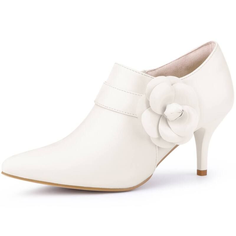 アレグラ ケー レディース シューズ ブーツ・レインブーツ アンクル ヒール ALLEGRA K Womens Flower Pointy Toe Side Zip Stiletto Heels Ankle Booties Cream クリーム