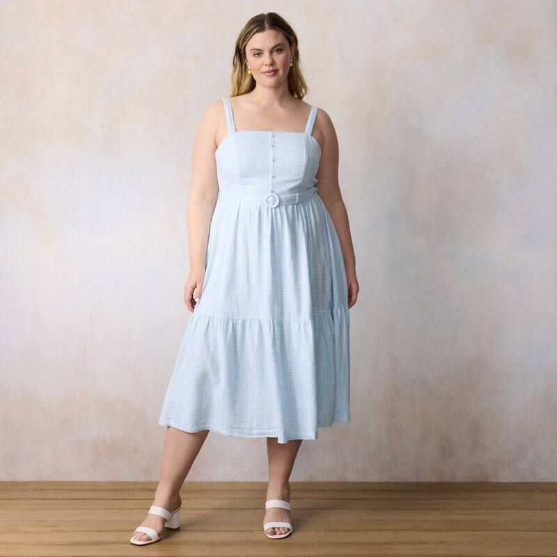 LC Lauren Conrad レディース トップス ワンピース ティアード プラスサイズ ミディ ノースリーブ Plusize LC Lauren Conrad Sleeveless Tiered Midi Dressky Ginghamita