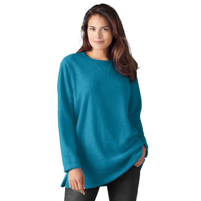 ウーマン ウィズイン レディース トップス Tシャツ クルーネック プラスサイズ スウェット Woman Within Plusize Crewneck Ultra Soft Sherpa Sweatshirt Deep Teal ティール