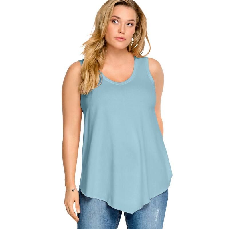 Ellos レディース トップス Tシャツ Vネック プラスサイズ Ellos Plusize VNeck Pointed Frontank Aqua Sky アクア