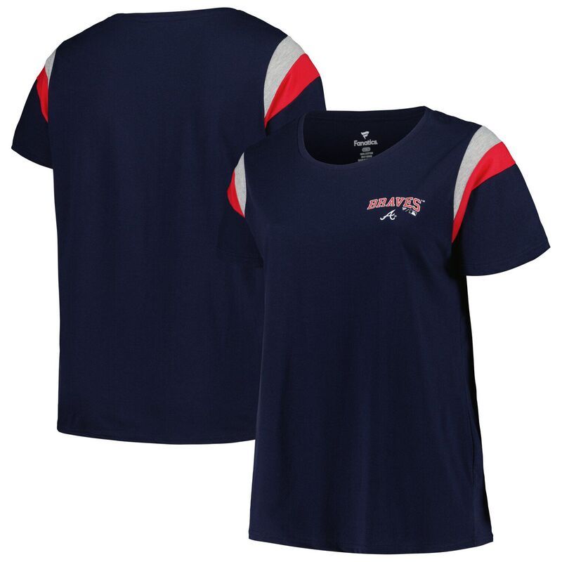 プロファイル レディース トップス Tシャツ プラスサイズ Womens Profile Navy Atlanta Braves Plusize Scoop Neck TShirt Brv Navy ネイビー