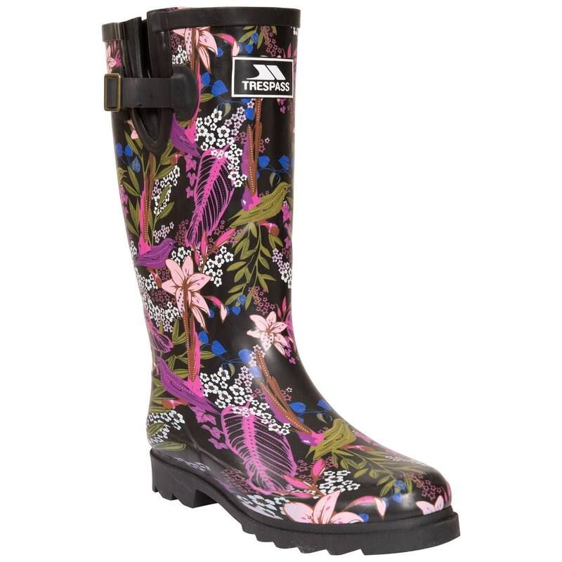 トレスパス レディース シューズ ブーツ・レインブーツ フラワー柄 フラワー Trespass WomensLadies Elena Floral Wellington Boots Black And Green Print ブラック