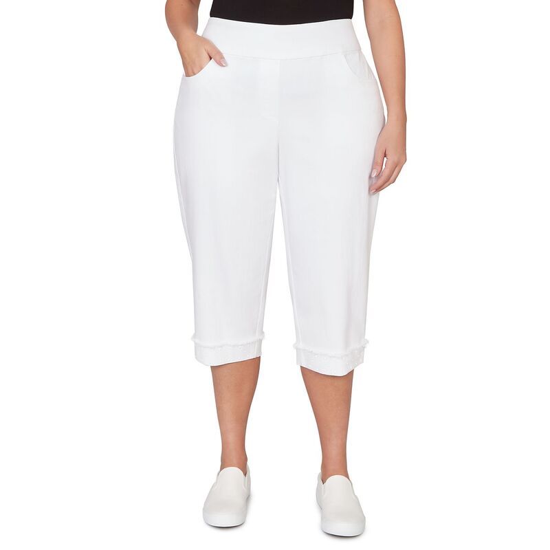 アルフレッド ダナー レディース ボトムス カジュアルパンツ プラスサイズ デニム キャップ Plusize Alfredunner Simulated Pearl Denim Super Stretch Capri Pants White ホワイト