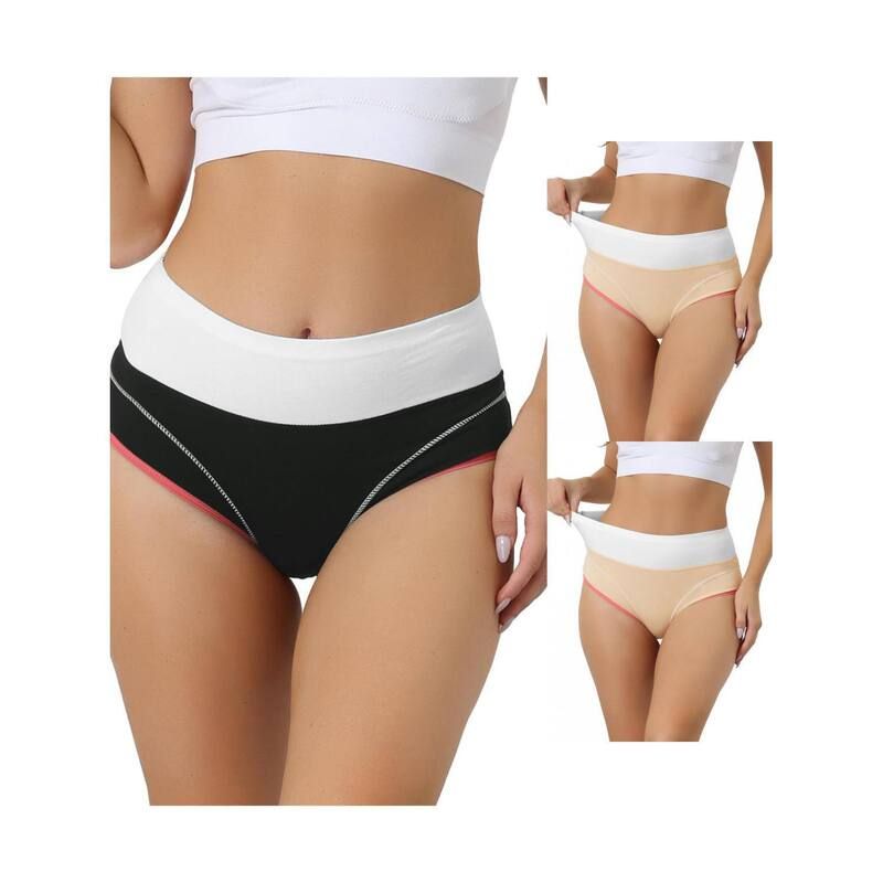 アレグラ ケー レディース アンダーウェア パンツ ハイウエスト コットン ALLEGRA K 3 Packs Womens High Waist Underwear Stretch Briefs Underpants Tummy Control Cotton