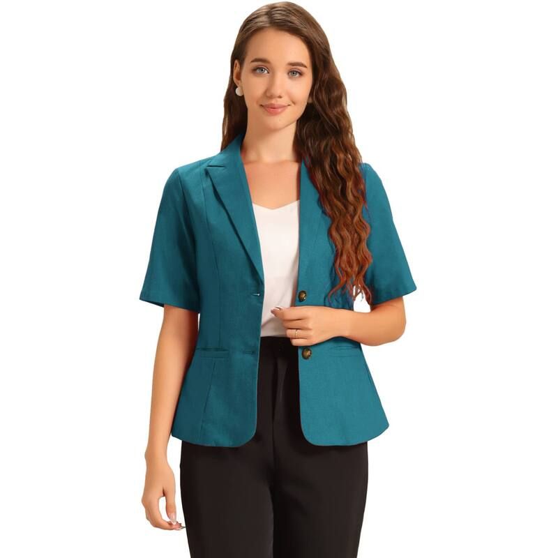 アレグラ ケー レディース アウター ジャケット・ブルゾン コットン ブレザー リネン ALLEGRA K Cotton Linen Blazer for Womens Office Businesshort Sleeve Notched Lapel Blaz