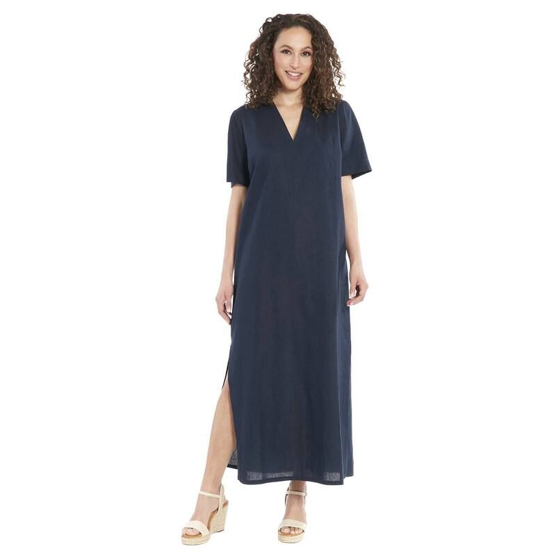 ロンドンタイムス レディース トップス ワンピース マキシ Womens London Timeshort Sleeve Collared Popover Maxi Dress Navy ネイビー
