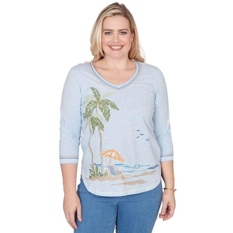 アルフレッド ダナー レディース トップス Tシャツ プチ 刺繍 Petite Alfredunner Scenic Palm Treembroidered Top Blue Multi ブルー