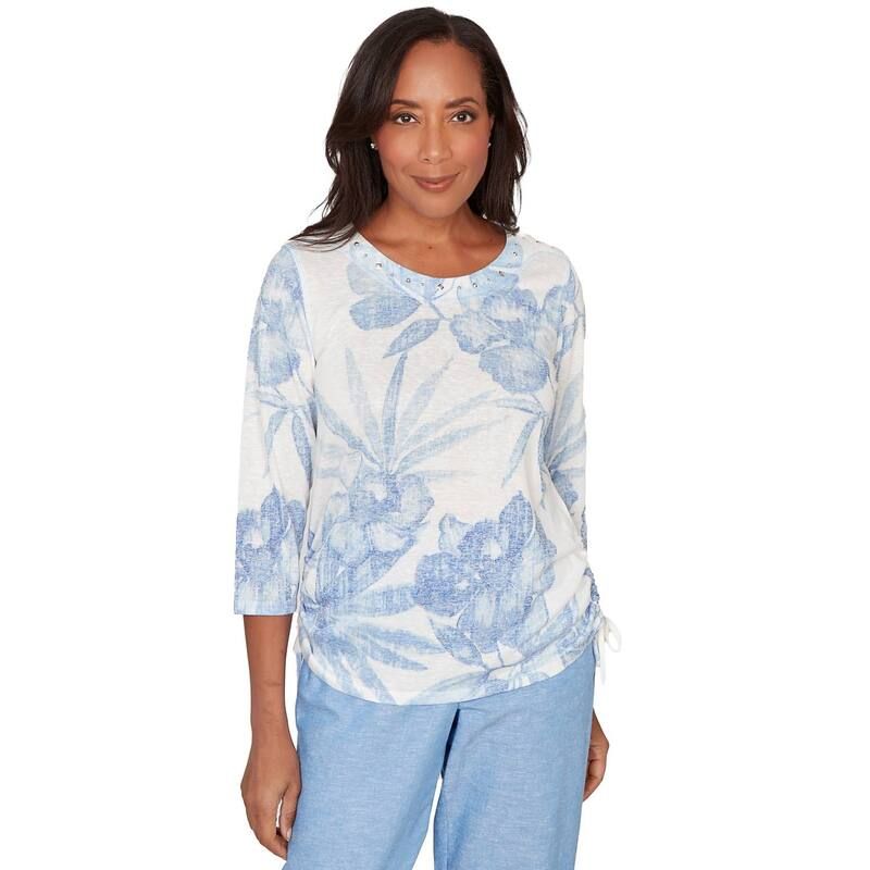 アルフレッド ダナー レディース トップス Tシャツ フラワー柄 フラワー Womens Alfredunner Monotone Dramatic Floral Tropical Top Ocean Blue ブルー